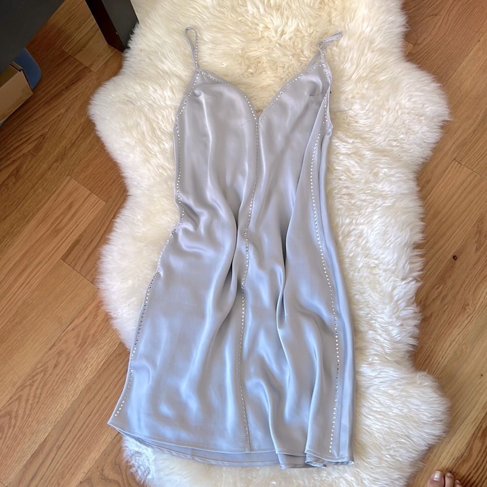 Silver blue silky bedazzled slip dress Victorias Secret S